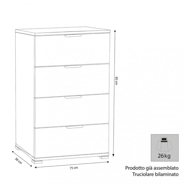 MOBILETTO 4 CASSETTI BIANCA - immagine 2