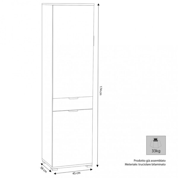 ARMADIO CON 2 ANTE E 1 CASSETTO BIANCO - immagine 2