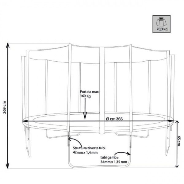 TRAMPOLINO ELASTICO CON RETE Ø 366 CM - immagine 2
