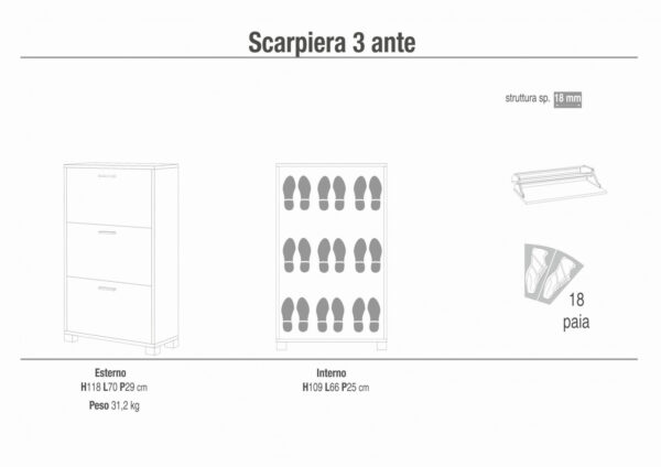 A763NSOS SCARPIERA 3 ANTE P.29 NOCE STELVIO E OSSIDO BIANCO - immagine 2