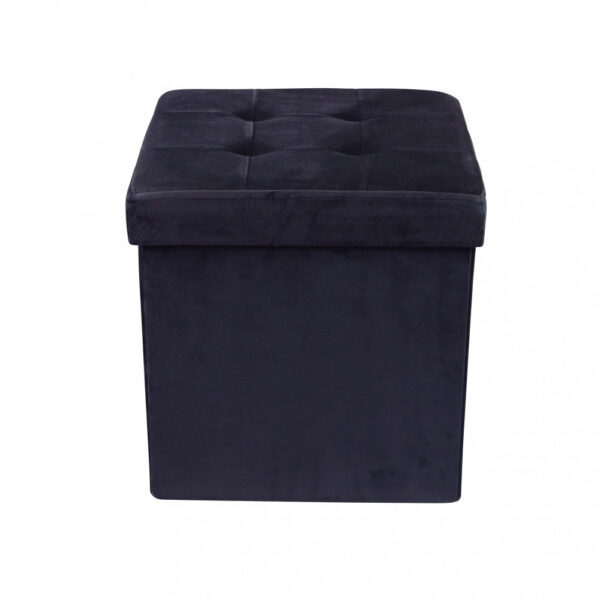 POUF CONTENITORE QUADRATO IN VELLUTO NERO - immagine 3