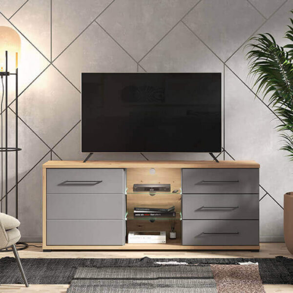 11011464 TV MENSOLA LISABON TV ROVERE ARTIGIANO E GRIGIO GRAFITE - immagine 5
