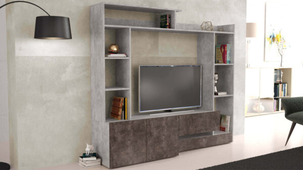 PARETE SOGGIORNO ENTRY GRIGIO EFFETTO CEMENTO E GRIGIO SCURO EFFETTO CEMENTO - immagine 2
