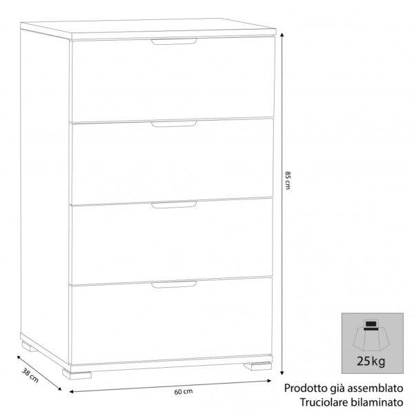 CASSETTIERA 4 CASSETTI ROVERE GRIGIO - immagine 3