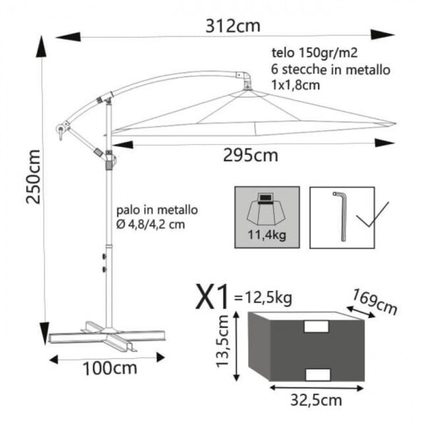 OMBRELLONE ERIS P/L Ø 3 PALO NERO TELO BEIGE - immagine 2