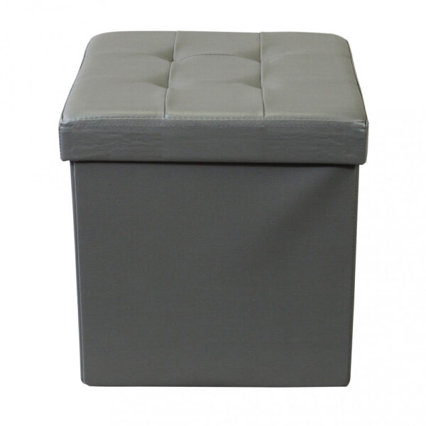 POUF CONTENITORE QUADRATO IN ECOPELLE GRIGIO - immagine 2