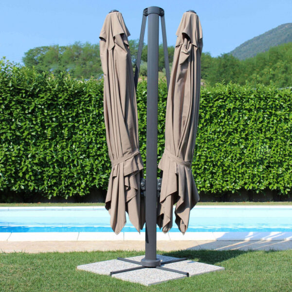 OMBRELLONE DOPPIO 3 X 3 ARCHIMEDE ANTRACITE TELO TAUPE - immagine 2