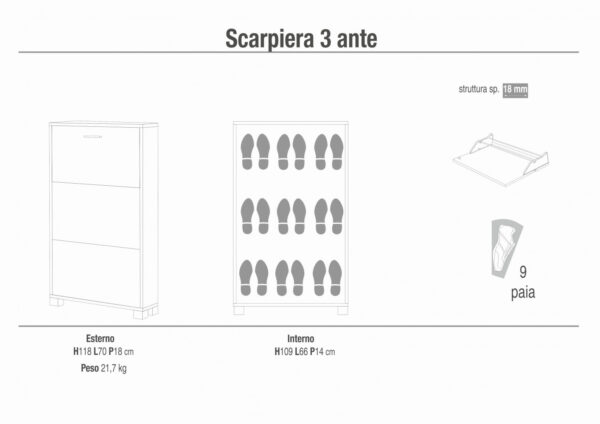 A753TTQB030 SCARPIERA 3 ANTE P.18 TITANIO E QUERCIA BIANCO
