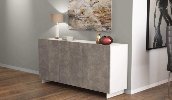 CREDENZA CARLILE BIANCO E GRIGIO EFFETTO CEMENTO - immagine 2