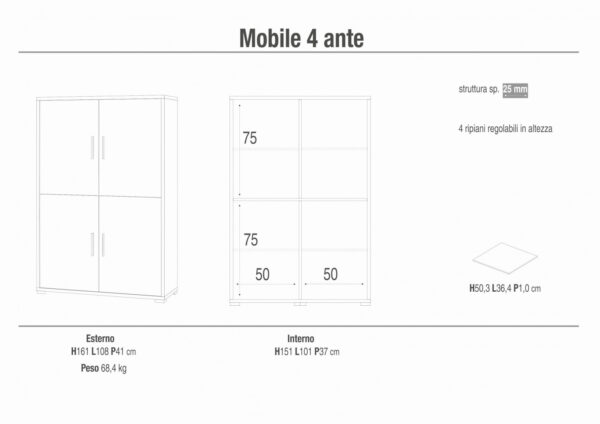 A734NSOSK MOBILE 4 ANTE KIT NOCE STELVIO E OSSIDO BIANCO