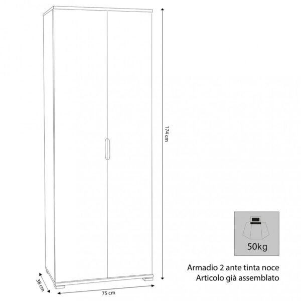 ARMADIO 2 ANTE 180 NATURALE - immagine 2