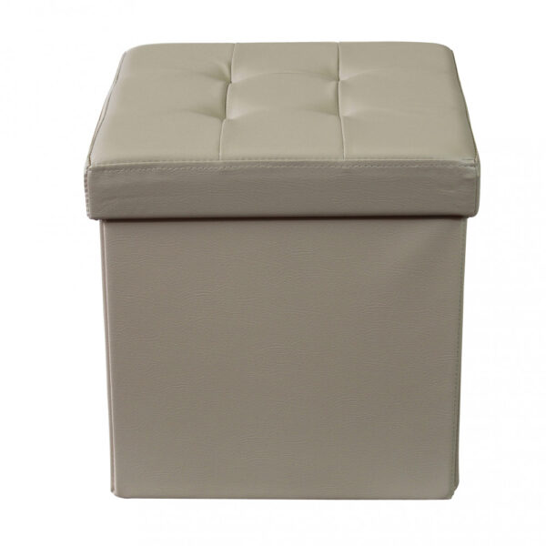 POUF CONTENITORE QUADRATO IN ECOPELLE NATURALE - immagine 2