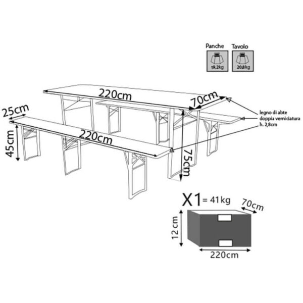 SET BIRRERIA 220 X 70 CON PANCA A 3 GAMBE - immagine 3