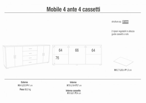 ADB808NSOSK MOBILE 4 ANTE 4 CASSETTI KIT NOCE STELVIO E OSSIDO BIANCO