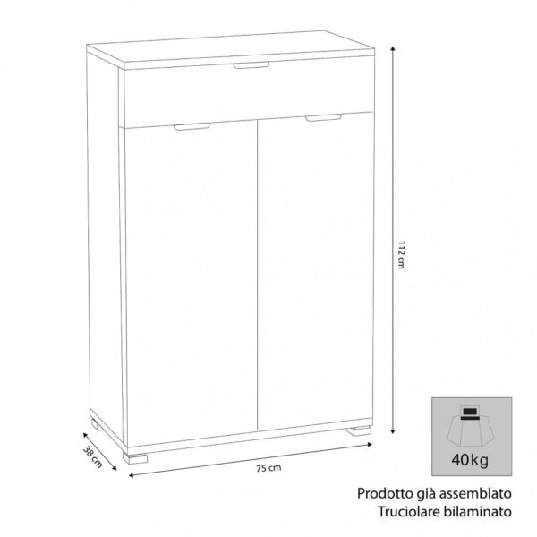 MOBILETTO CON 2 ANTA E 1 CASSETTO ROVERE GRIGIO - immagine 3