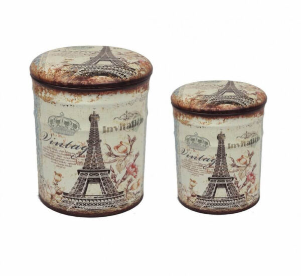 SET DI 2 POUF CONTENITORE TONDO TORRE EIFFEL