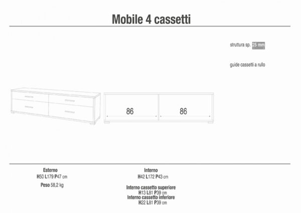 ADB805OSNSK MOBILE 4 CASSETTI KIT OSSIDO BIANCO E NOCE STELVIO