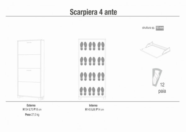 A754TTQB030 SCARPIERA 4 ANTE P.18 TITANIO E QUERCIA BIANCO