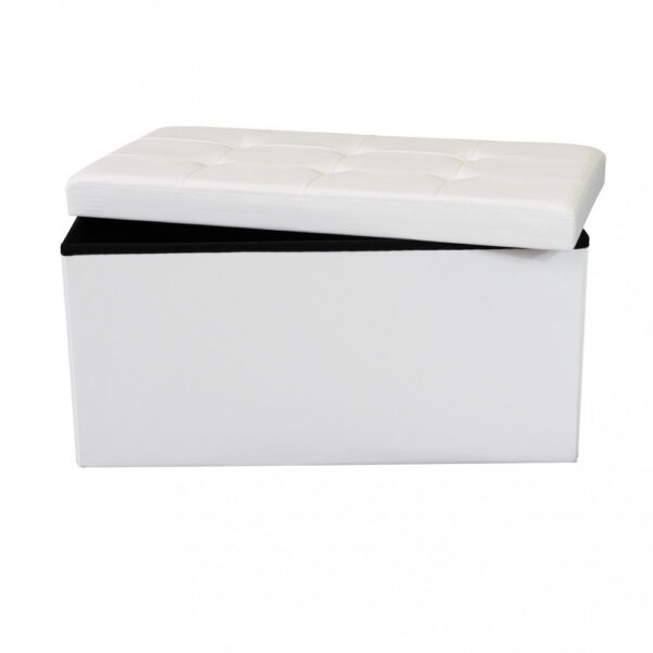 POUF CONTENITORE RETTANGOLARE IN ECOPELLE  BIANCO - immagine 2