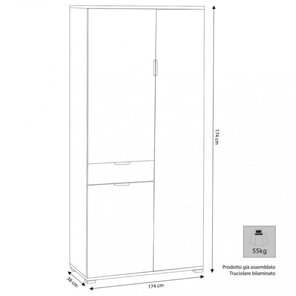 ARMADIO CON 3 ANTE E 1 CASSETTO ROVERE GRIGIO - immagine 2
