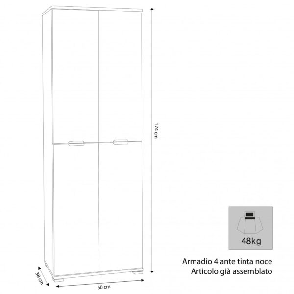 ARMADIO 4 ANTE TINTA NOCE - immagine 2