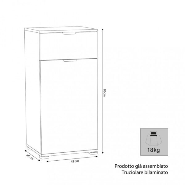 MOBILETTO CON 1 ANTA E 1 CASSETTO BIANCA - immagine 2