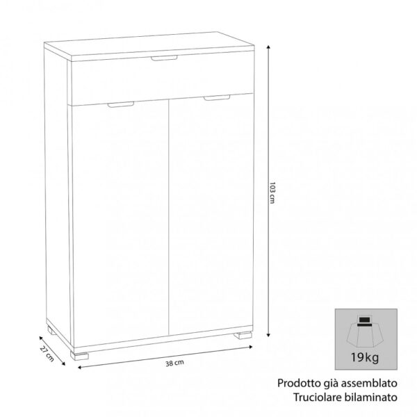MOBILETTO CON 2 ANTA E 1 CASSETTO ROVERE GRIGIO - immagine 2