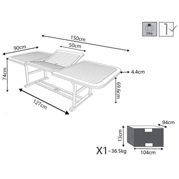 TAVOLO RETTANGOLARE 150/200X90 DOUBLE - immagine 2