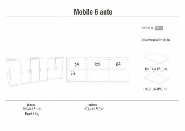 ADB806OSNSK MOBILE 6 ANTE KIT OSSIDO BIANCO E NOCE STELVIO
