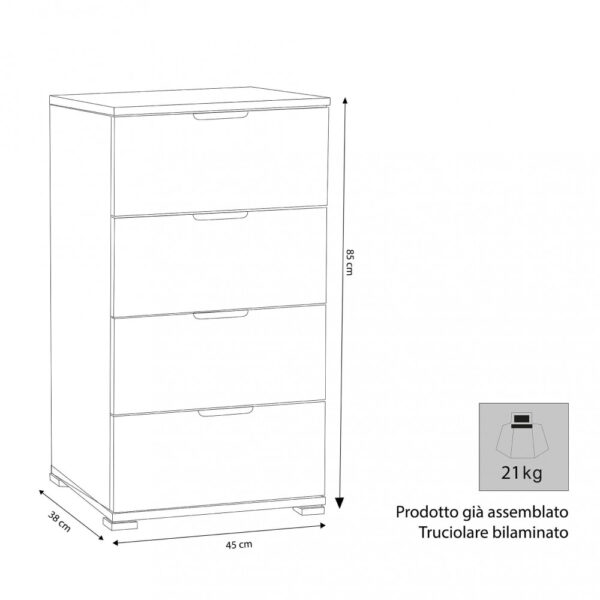 MOBILETTO 4 CASSETTI ROVERE GRIGIO - immagine 2