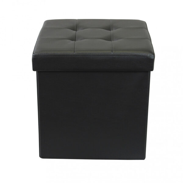 POUF CONTENITORE QUADRATO IN ECOPELLE NERO - immagine 3