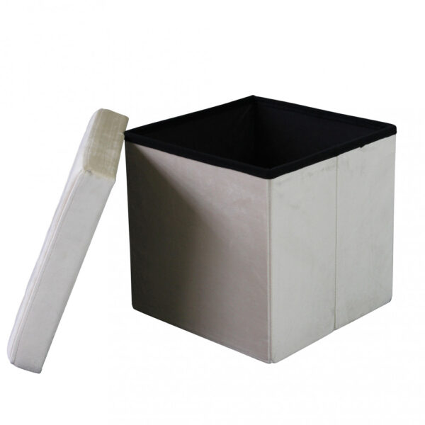 POUF CONTENITORE QUADRATO IN VELLUTO BEIGE - immagine 2