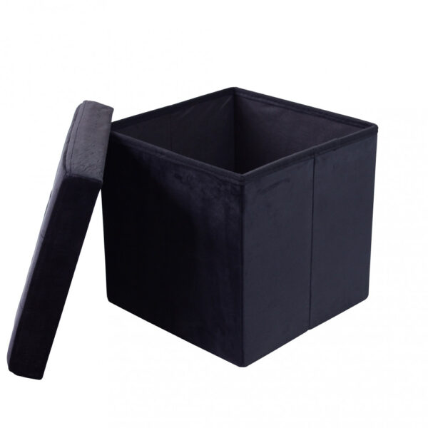 POUF CONTENITORE QUADRATO IN VELLUTO NERO - immagine 2
