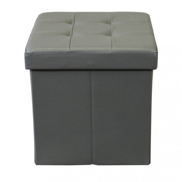 POUF CONTENITORE QUADRATO IN ECOPELLE GRIGIO - immagine 3
