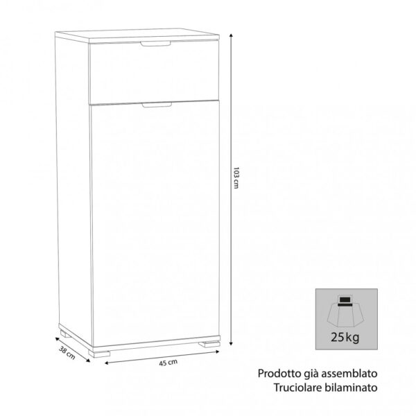 MOBILETTO CON 1 ANTA E 1 CASSETTO ROVERE GRIGIO - immagine 2
