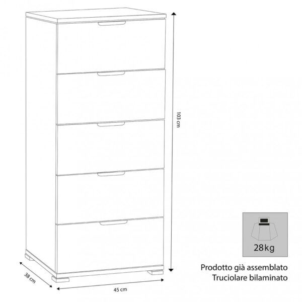 MOBILETTO 5 CASSETTI ROVERE GRIGIO - immagine 2