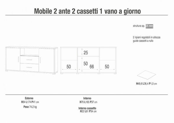ADB802NSOSK MOBILE 2 ANTE 2 CASSETTI KIT NOCE STELVIO E OSSIDO BIANCO