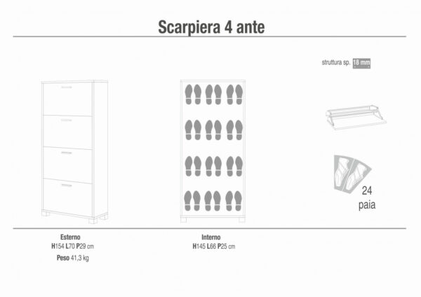 A764BFNS SCARPIERA 4 ANTE P.29 BIANCO FIAMMATO E NOCE STELVIO
