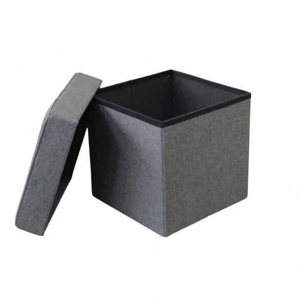 POUF CONTENITORE QUADRATO IN STOFFA GRIGIO SCURO - immagine 2
