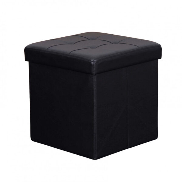 POUF CONTENITORE QUADRATO IN ECOPELLE NERO - immagine 5
