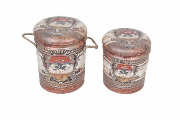 SET DI 2 POUF CONTENITORE TONDO MATTONE - immagine 4