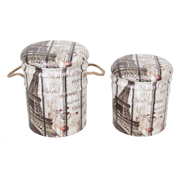 SET DI 2 POUF CONTENITORE TONDO TORRE EIFFEL - immagine 5