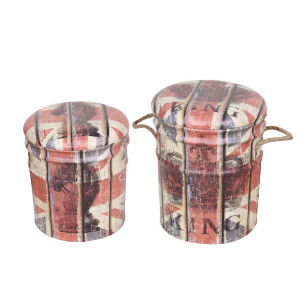 SET DI 2 POUF CONTENITORE TONDO PANNA E ROSSO - immagine 4