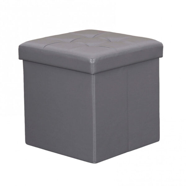 POUF CONTENITORE QUADRATO IN ECOPELLE GRIGIO - immagine 6