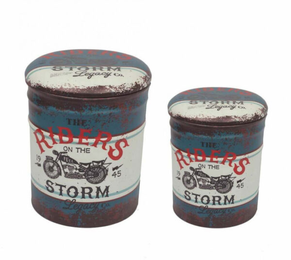 SET DI 2 POUF CONTENITORE TONDO MOTO BLU - immagine 2
