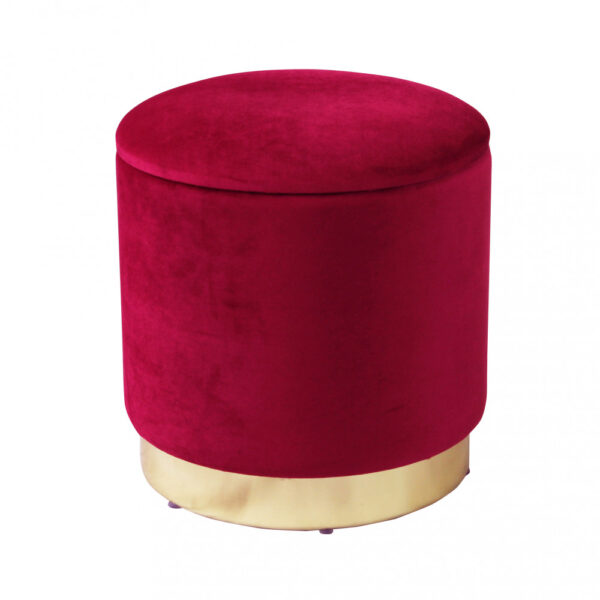 POUF CONTENITORE ROTONDO IN VELLUTO BORDEAUX - immagine 3