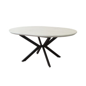 TAVOLO ROTONDO ALLUNGABILE GARRY BIANCO EFFETTO LEGNO STRUTTURA NERA 120/160 X 120