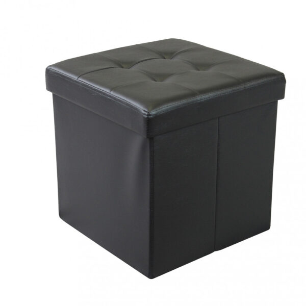 POUF CONTENITORE QUADRATO IN ECOPELLE NERO - immagine 5