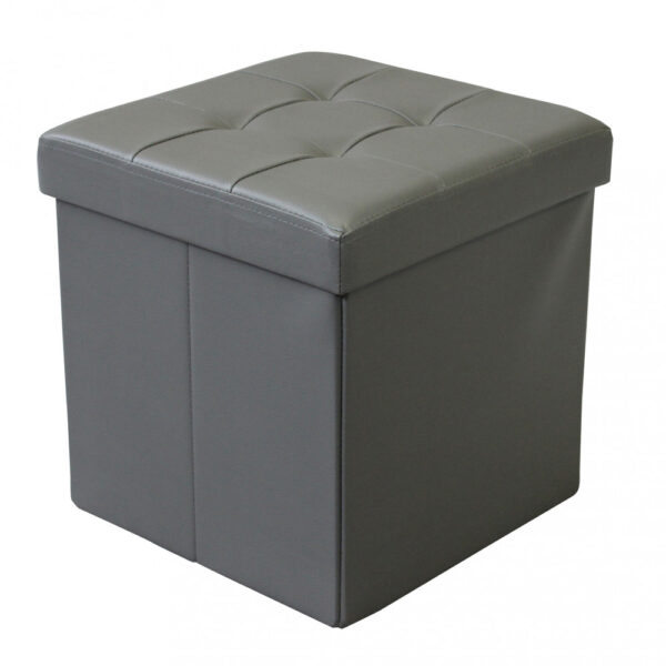 POUF CONTENITORE QUADRATO IN ECOPELLE GRIGIO - immagine 6