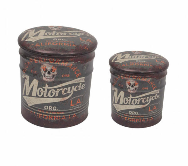 SET DI 2 POUF CONTENITORE TONDO MOTO MARRONE - immagine 2